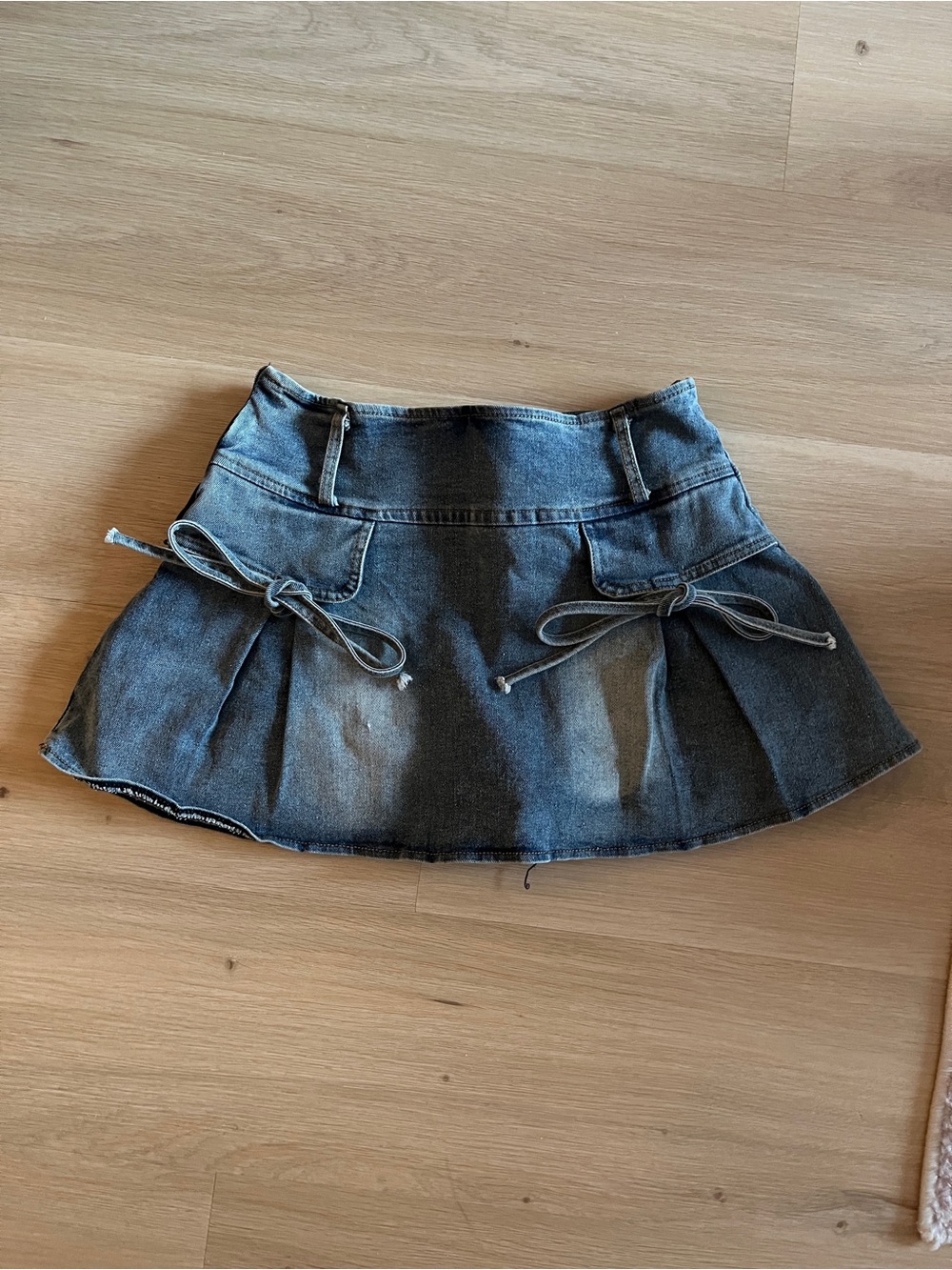 Denim Skirt with Bow Details - Blue